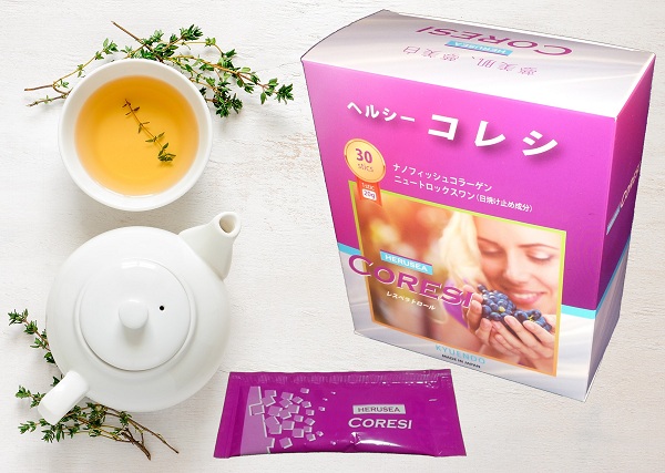 Nước uống trắng da chống nắng Silk Collagen Herusea Coresi của Nhật