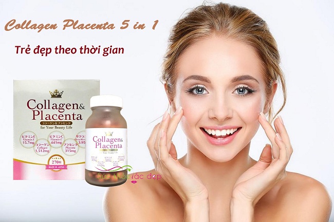 Viên Uống Trắng Da Collagen Placenta 5 in 1 270 Viên Nhật Bản Mẫu Mới