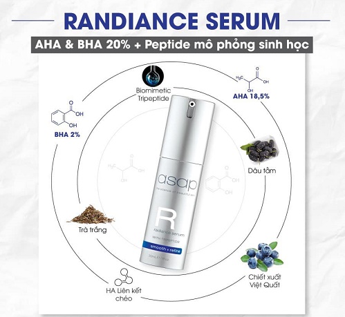 asap radiance serum chứa các dưỡng chất lành tính an toàn cho da