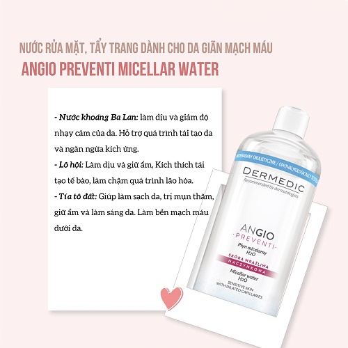 thành phần chính của dermedic angio preventi micellar water h2o