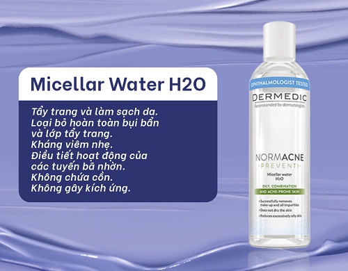 dermedic normacne micellar water h20 làm sạch sâu không gây khô và kích ứng da