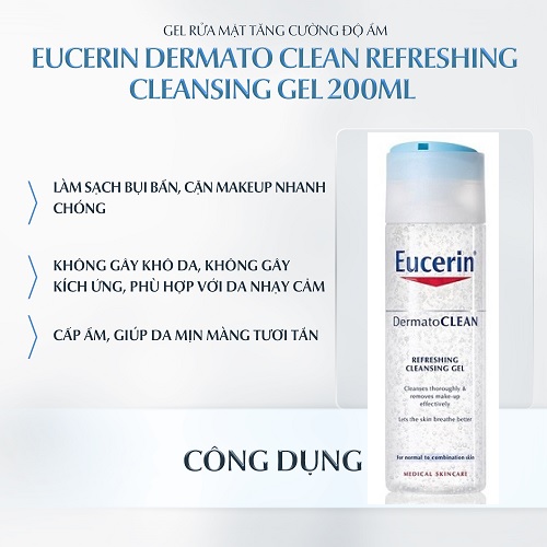 những công dụng của gel rửa mặt eucerin dermatoclean refreshing cleansing gel
