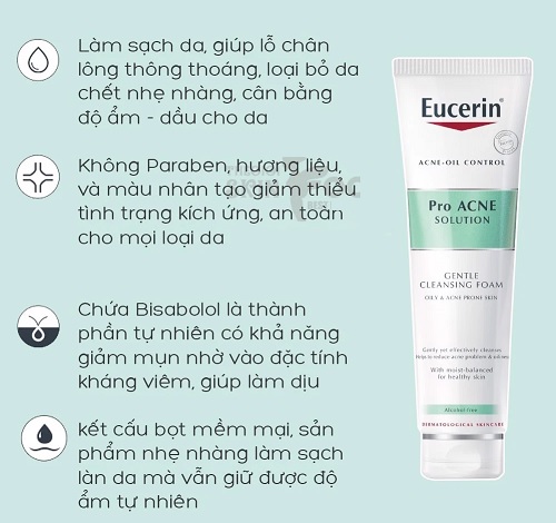 những điểm nổi bật của sữa rửa mặt eucerin pro acne cleansing foam