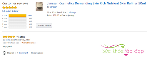 Janssen Rich Nutrient Skin Refiner review trên Amazon