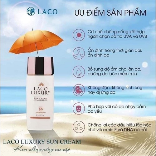Ưu điểm nổi bật của Kem chống nắng Laco Luxury Sun Cream 50ml