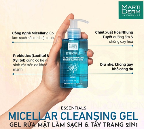 thành phần chính tạo nên gel rửa mặt martiderm micellar cleansing gel