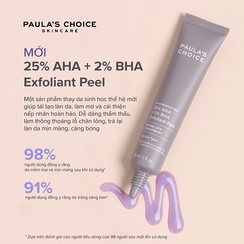 paula’s choice 25% aha+2%bha exfoliant peel nhận được phản hồi tích cực từ người dùng