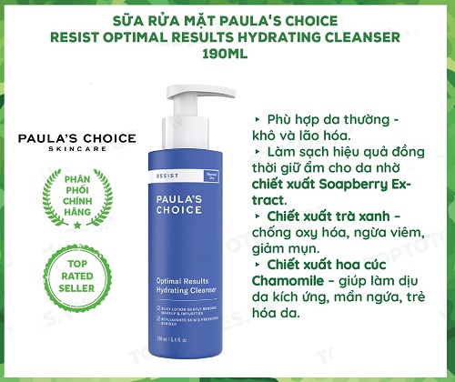 thành phần của  paula’s choice resist optimal results hydrating cleanser