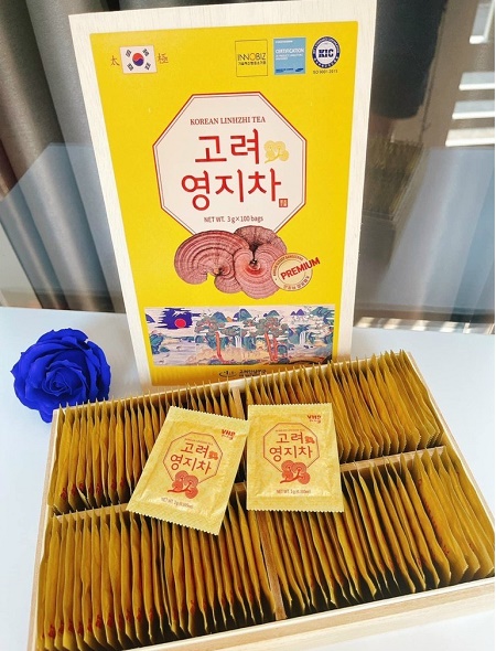 trà linh chi korean linhzhi tea hàn quốc hộp gỗ 100 gói