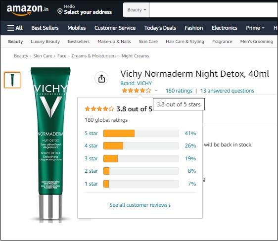 vichy normaderm night detox nhận được phản hồi tích cực từ phía người dùng 