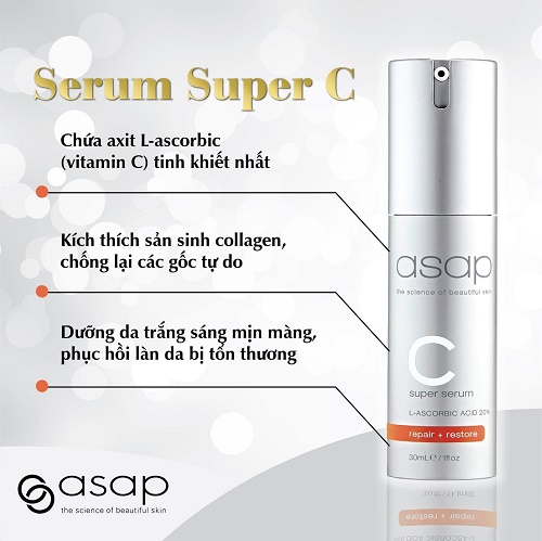 một số công dụng nổi bật của serum dưỡng da mặt asap super c serum 30ml