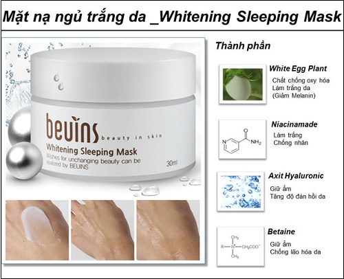 beuins whitening sleeping mask chứa các thành phần dưỡng chất an toàn cho da