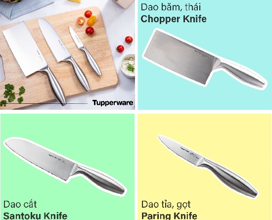 bộ dao pro asian knives tupperware 3 món