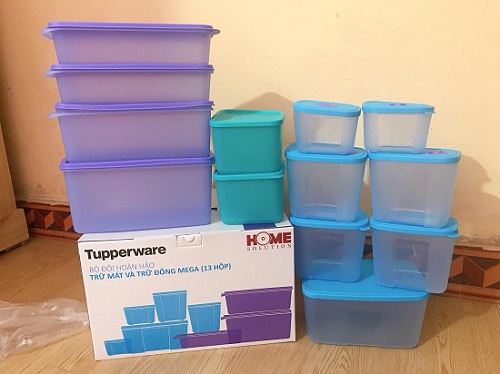 bộ hộp mega 13 tupperware có thể xếp chồng gọn gàng trong tủ lạnh
