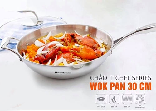 chảo xào t chef series wok pan tupperware  có thể sử dụng cho mọi loại bếp