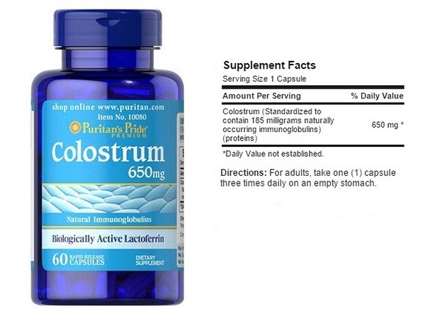Colostrum 650 mg Biologically Active Lactoferrin lọ 60 viên puritan's pride