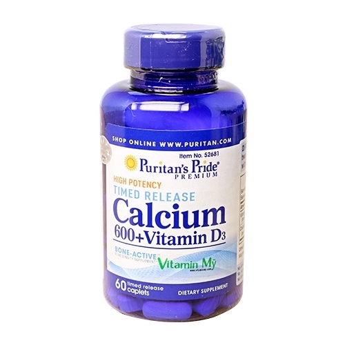 Calcium 600 + vitamin D3 high pocenty timed release lọ 60 viên puritan's pride