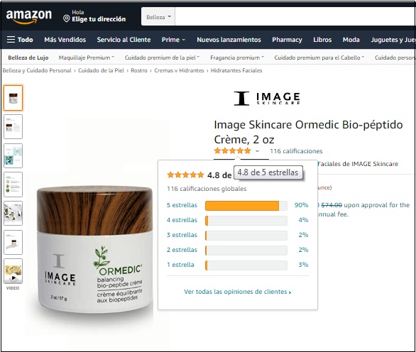  image ormedic balancing bio peptide creme được đánh giá 5 sao trên trang amazon
