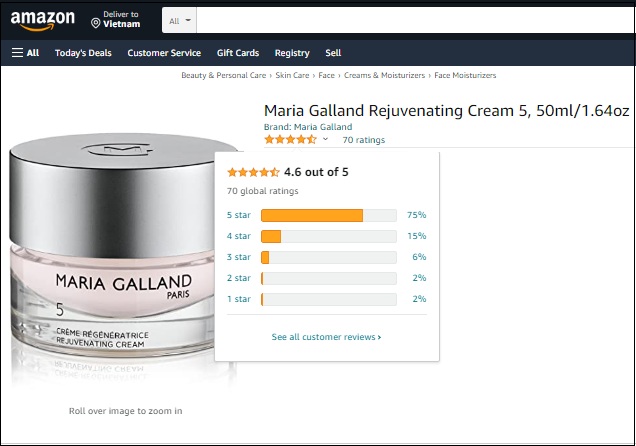 maria galland 5 rejuvenating cream được đánh giá 5 sao trên amazon