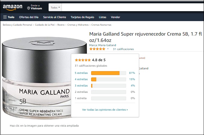 maria galland 5b super rejuvenating cream được đánh giá 5 sao trên amazon