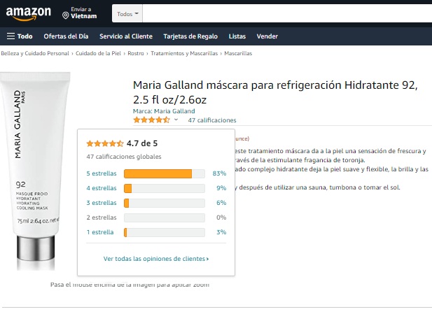 maria galland 92 hydrating cooling mask được đánh giá 5 sao trên amazon