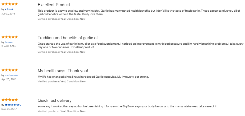 Review của khách hàng về tinh dầu tỏi dạng viên garlic oil trên ebay.com