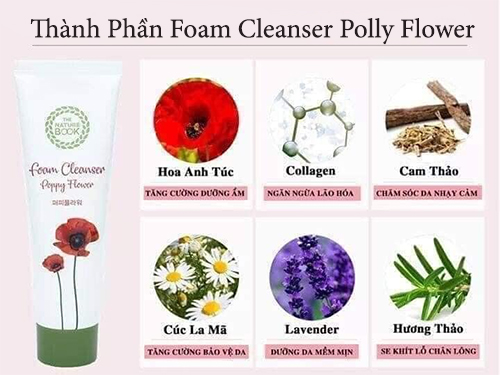 những thành phần của the nature book foam cleanser poppy flower
