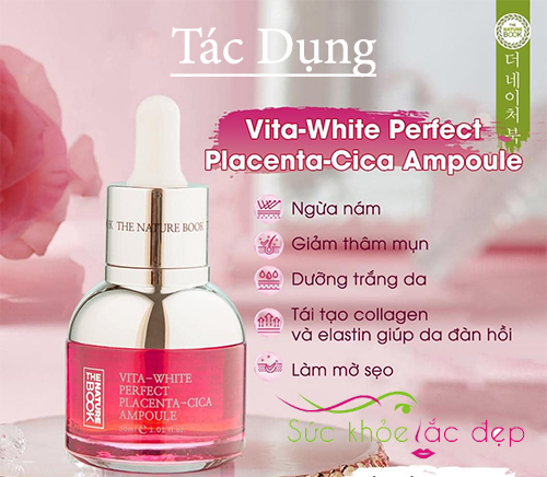 một số tác dụng của the nature book vita-white perfect placenta-cica ampoule