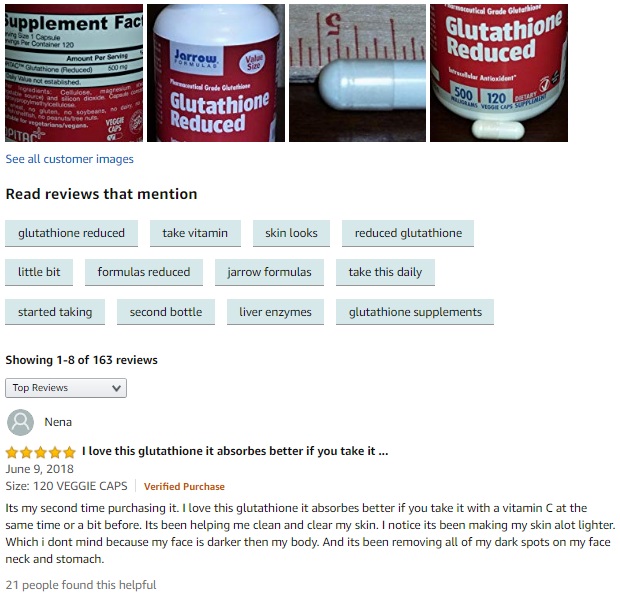 Review Glutathione Reduced 500mg trên Amazon