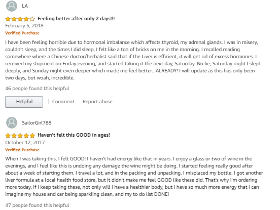 Review của khách hàng tại amazon sau khi sử dụng Ultra Liver Cleanser