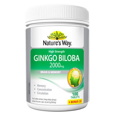 Viên uống tuần hoàn não Nature’s Way Ginkgo Biloba 2000mg