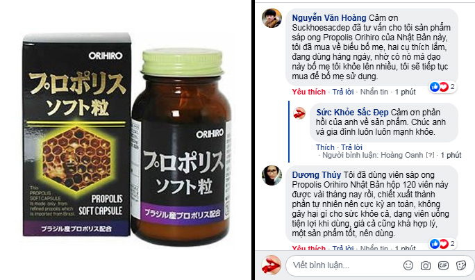 review viên sáp ong Propolis Orihiro trên fanpage sức khỏe sắc đẹp