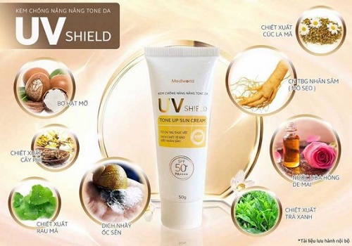 uv shield tone up sun cream chứa bảng thành phần an toàn cho làn da